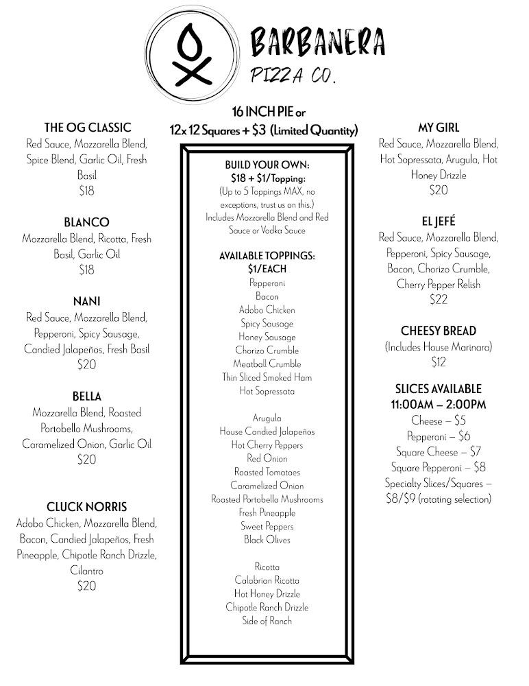 Barbanera Pizza Co. Menu image 1